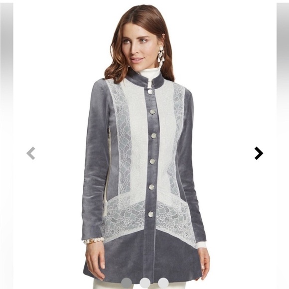 Chico's Jackets & Blazers - Chico’s Silver Treasure Artisan Duster Grey Lace Long Button Up Jacket S…